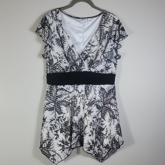 Y2K Cato Babydoll Top Size L Black White Fairy Asymm Flowy Whimsigoth Floral 90s - Picture 1 of 15